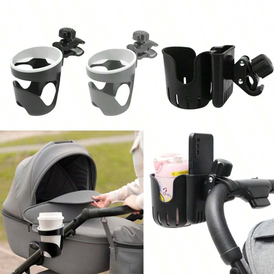1 PC Adjustable Baby Stroller Bottle Holder Cup Holder With Clip Jaw And Secure Clamp Compatible With Most Stroller Brands ABS Material