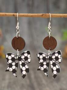 1 Pair Acrylic Softball Printed Bow Earrings, Cute Sports Style Small Earrings For Women