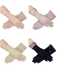 1 双女士时尚轻质蕾丝防晒手套，薄款触屏驾驶户外弹力冰丝手套，夏季 - 多色2 - 查看 7