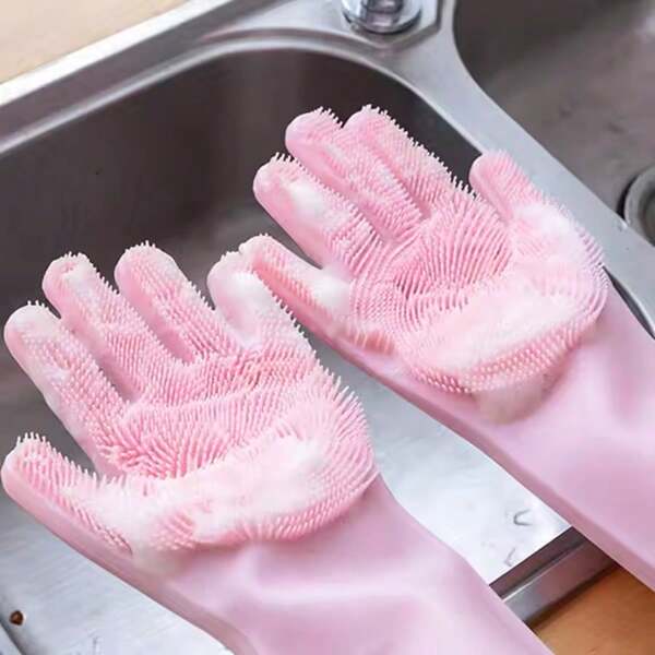 Silicone Cleaning Gloves Dish Washing Gloves Kitchen Reusable Silicone Scrubber Cleaning Gloves For Pets/Housework