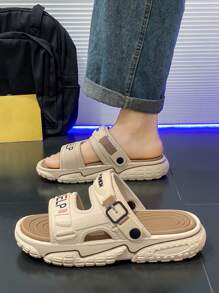 Men's Fashionable Letter Print Slippers, Comfortable Breathable Casual Slippers, Non-Slip Soft Bottom Slippers With Thick Cushioned Soles - Non-Slip, Casual Slippers, Ideal For Outdoor Beach Wear