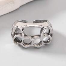 1pc Men's Silver Hollow Open Ring, Casual Daily Commute Fashion Accessory - Antique Silver - View 4
