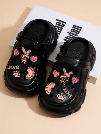 Kids' Summer Gold Rabbit Hollow Out Non-Slip Closed Toe Slides, Toddler/Little/Big Children Beach Sandals