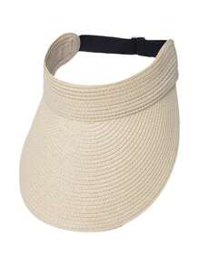 Adjustable Empty Top Straw Hat, New Summer Fashion Unisex UV Protection Foldable Wide Brim Sun Hat, Casual Versatile Bohemian Retro Street Elegant Style, Polyester Fabric, Spring Summer