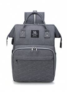 A Gray Embroidery Thread Large Capacity Portable Backpack, Which Can Be Hung With A Stroller, Suitable For Mother's Daily Travel.