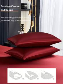 4 件套酒红色优质纯丝缎床单套件，1 件床笠和 1 件床单和 2 件枕套床上用品床垫保护套（不包括枕芯），豪华缎面床笠套装特大号双人床全尺寸床单深口袋最大可达 11.8 英寸缎面枕套，柔软透气防皱，更适合睡眠，豪华酒店风格，送给妈妈爸爸朋友宿舍床上用品返校床上用品的礼物 - 酒紅色 - 查看 7