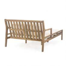 MERAX Outdoor Daybed, Patio Daybed With Four Pillows, Wooden Outdoor Bed With Curved Armrests For Poolside, Backyard, Garden (Light Teak+Beige Cushion) (Gray+Beige Cushion) - Light Teak+Beige Cushion - View 9