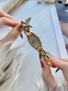 1pc Rose Gold Crystal Glass Small Face Bracelet Watch, Fashionable & Elegant For Daily Decoration