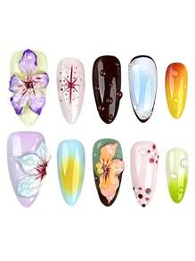10 stuks kleurrijke amandelkunstnagels voor vingers met natuurlijke en gladde randen voor professionele nagelsalons (het werkelijke patroon kan enigszins afwijken van de afbeelding vanwege het handwerk)