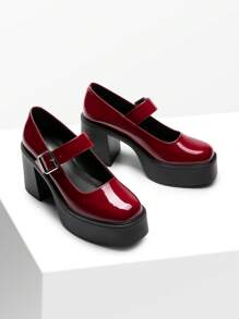 Dream Pairs Women's Chunky Heel Mary Jane Pumps - Round Toe Platform High Heels For Party, Prom, School & Casual Wear - Đỏ - Xem 6