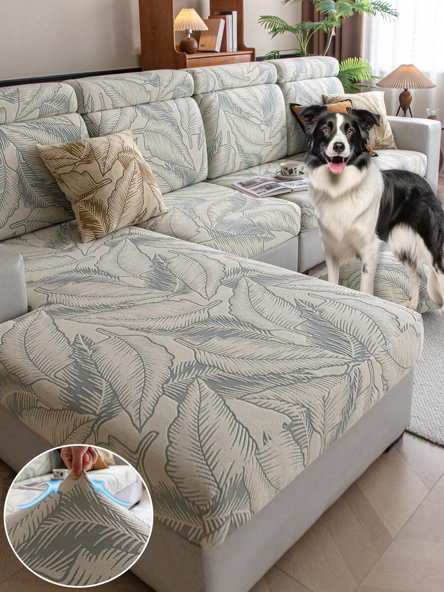 1pc Plush Jacquard Anti-Slip Sofa Seat Cover, Soft & Skin-Friendly, Modern Design, Pet/Scratch Resistant, Suitable For L-Shaped Sofa And 1/2/3/4-Seat Sofa, Applicable For All Seasons (Sold Individually)