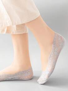 5 Pairs Of Fashionable Deep Boat Socks Water Drop Flower Lace Non-Slip Invisible Socks Anti-Falling Heel Lightweight Socks Invisible Heel Boat Socks Flower Sole Printing Korean Ins - Multicolor - View 5