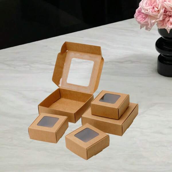 5pcs/10pcs Mini Clear Window Paper Boxes, White Cardboard Boxes With Lids, Suitable For Cookies, Soaps, Proposal, Candies, Wedding, Birthday, Party, Gift, Bridesmaid, Graduation, Easter, Mother's Day