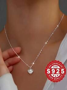 1 件 S925 纯银闪亮精致心形吊坠项链，适合女性、节日和生日礼物、婚礼订婚、新娘珠宝、情人节礼物 - 愛心 - 查看 2