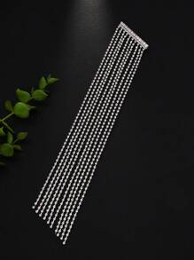 1 件超长水钻流苏发夹，女神时尚发饰，适合婚礼、派对、日常佩戴、拍照 - 銀色 - 查看 5