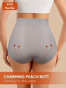 MEIYATING 5pcs Plus Size Women High Waist Leak Proof Lace Trim Triangle Panties, Breathable Mesh Summer Underwear - Multicolor - View 3