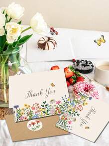 优雅蝴蝶感谢卡套装 - 花卉贺卡配牛皮纸信封和蜡封贴纸，非常适合婚礼、生日、家人、朋友和毕业礼物 - A - 查看 5