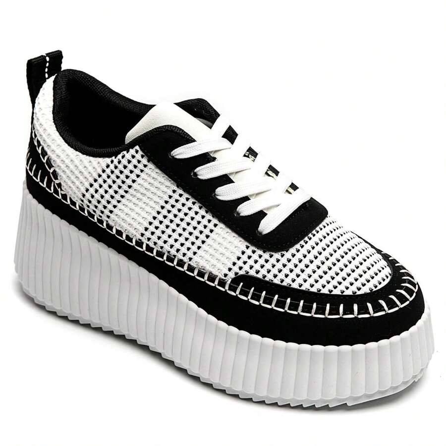 Women's Urban Lace-Up Platform Sneakers - Black - View 1