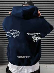 Women's And Men's Printed Sweatshirt Streetwear Flannel Coat - Màu xanh hải quân - Xem 1