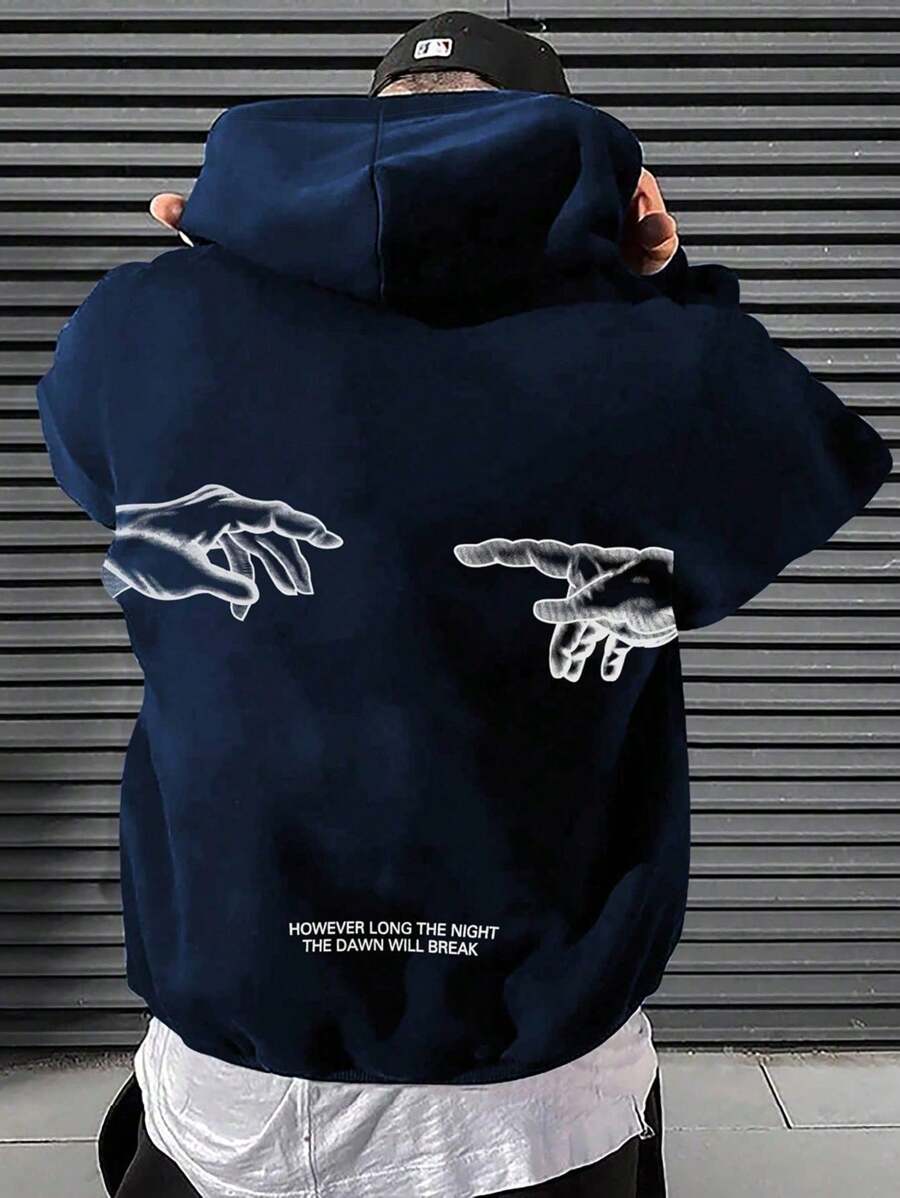 Women's And Men's Printed Sweatshirt Streetwear Flannel Coat - Màu xanh hải quân - Xem 1