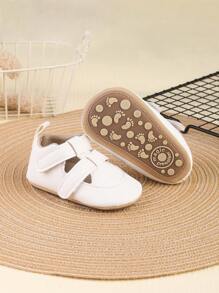 1 Pair Boys' Solid Color PU Hook And Loop Design Flat Breathable Versatile Casual Sandals, Suitable For Summer