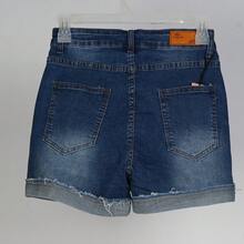 Pantalones cortos vaqueros de talle alto con dobladillo enrollado y rotos - Azul - Ver 5