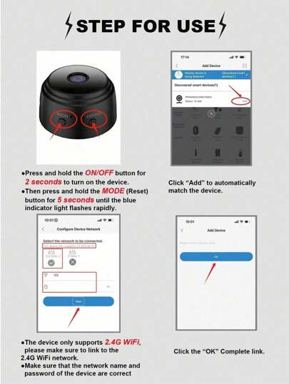 GENAI 1/2/ Home Security Camera 720P WiFi Nanny Cam Night Vision, Motion Detection, Indoor Outdoor Pet Monitoring Compact Discreet (Support 2.4GWIFl Only) view 10