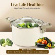 Gotham Steel 8 Qt Large Ceramic Stock Pot For Cooking, Multipurpose Pasta Pot With Strainer Lid For Spaghetti, Soup, Rice, Large Cooking Pots With Lids And Twist & Lock Handles, Dishwasher Safe - White - View 6