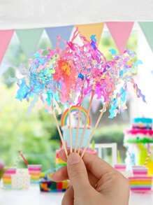 10/30/50/100Pcs Happy Birthday Cake Toppers, Foil Firework Cupcake Toppers, Sparkle Tinsel Cake Toppers Cocktail Food Toothpick For Birthday Wedding Graduation Party Supplies