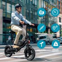 WIND HORSE Electric Bike With Basket, 14" Folding Ebike 22 MPH, 35 Miles Range, Dual Suspension, 715W Peak Brushless Motor With 30° Uphill, Adjustable Seat, Commuter Electric Bicycle For Adults 330LBS Load