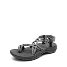Women's Walking Sandals With Arch Support Elastic Strap Summer Sport Athletic Casual Hiking Outdoor Sandal - Đen và trắng - Xem 2