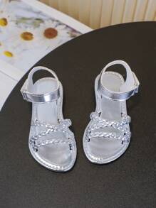 Girls Round Toe Low Top PU Sandals - Breathable Lightweight Hollow Out Sandals For Vacation Beach, Summer - Cute Preppy Classic Style For 14 And Under