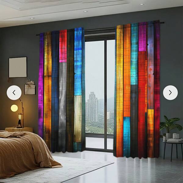 2 Panels Stained Wooden Board Pattern Window Curtains - Rod Pocket Design, Thermal Insulation, Light Blocking, Privacy Protection - Decor For Living Room Bedroom