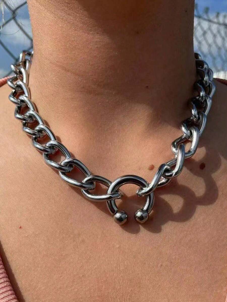 1pc Titanium Steel Silver Twist Chain Nose Clip Pendant Necklace For Women, Suitable For Party, Daily Wear