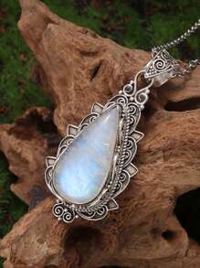 1PC New Fashion Moonstone Teardrop Box Pendant Necklace Stylish Everyday Jewelry Gift
