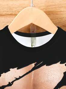 Men's Casual Round Neck T-Shirt, Made Of Polyester Knit Fabric With Slight Stretch, Regular Fit, With 3D Abdominal Print, Suitable For Summer Wear - Multicolor - View 3