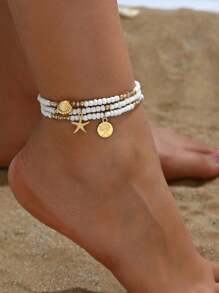 Bohemian Sea Wind Creative Tree Of Life Alloy Starfish Scallop Peace Tree Pendant Anklet 3 Set - Anklets - View 1
