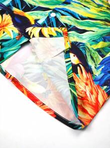 3-Piece Tween Boy Hawaiian Shirt, Hat And Shorts Set With Pockets, Beach Tropical Rainforest Animal Print Pattern, Suitable For Summer Casual And Vacation Wear (Without White T-Shirt)