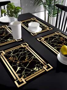 1/2/3/4/5/6件金色大理石纹隔热餐垫，防水、防油、防污PP材质黑色防水杯垫，金箔镂空咖啡杯垫，可水洗，易清洁，可擦拭，防滑，耐热，适用于房间装饰、餐桌装饰、家居装饰、派对装饰，适用于节日、派对、聚会、生日、婚礼、礼物、晚宴、户外、野餐 - 彩色 - 查看 6