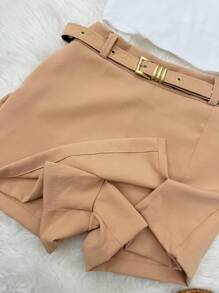 Cropped Top+Skirt Set With Shorts And Belt