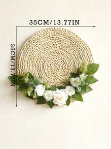 1/5 vòng hoa trang trí tường bằng rơm đan thủ công - Trang trí hoa treo phong cách mộc mạc Boho với hoa hồng trắng nhân tạo và lá xanh, hoàn hảo cho mùa xuân/hè, đám cưới, Ngày của Mẹ, nhà và phòng khách theo phong cách nông trại. - Nhiều màu - Xem 13