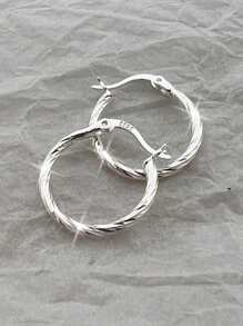 1 对 S925 纯银简约圆形扭曲耳环，优雅编织环状耳环，精致奢华女士礼物 - 麻花 - 查看 2