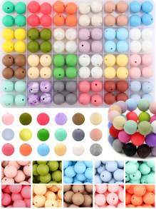 96 颗 15 毫米硅胶珠散装圆形硅胶珠焦点笔散装珠经典混色带弹力绳适合 DIY 制作钥匙扣、串珠笔、项链等
