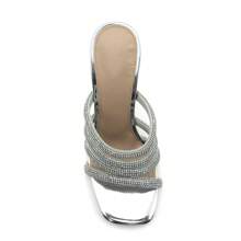 Womens Rhinestone Strap Open Toe High Heel Suede Slip On Heeled Sandals For Party Casual Wedding Dress Shoes    Doll-4 - Bạc - Xem 1