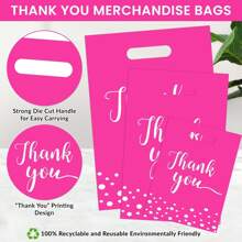 300Pcs Thank You Bags For Business Small, Pink Plastic Merchandise Bags Extra Thick Retail Shopping Bags With Handle 3 Sizes Thank You Reusable Bags For Merchandise Clothes Boutique Gift To Go Bags