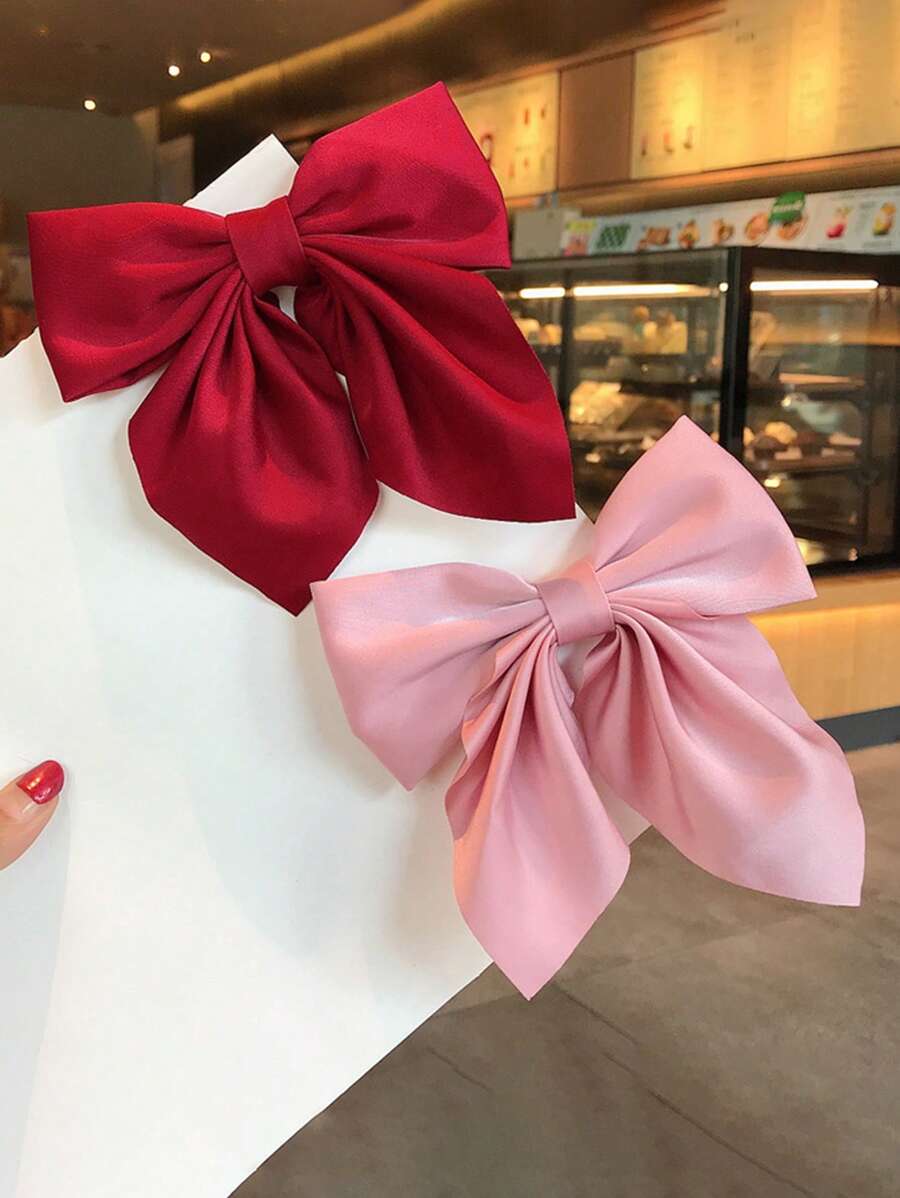 1 件可愛時尚聚酯大蝴蝶結髮夾百搭夾瀏海夾頭髮女孩優雅髮夾純色大蝴蝶結髮夾適合秋冬女士女孩戶外日常女式學院風日式製服套裝頭飾髮飾 - 酒紅色 - 查看 1