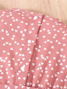 Young Girls Valentine's Day Fashion Heart Print Ruffle Hem Sleeveless Jumpsuit + Belt