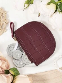 Burgundy Bag Charry Red Bag Wine Red Bag, And Functional Semi-Circle Women's Card Holder With Crocodile Texture, Multi-Card Slots For Credit Card, Bank Card, And ID Card Storage, Zipper Closure For Secure Coin And Card Storage, Ultra-Thin And Lightweight Design For Easy Carry, Ideal For Shopping, Travel, And Daily Use, Perfect Gift For Girlfriend, Mother, Or Teacher