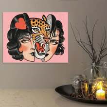 1 Pieza Póster de Lienzo Art Deco Retro Moderno, Impresión de Arte de Pared de Tigre de Amor Mal, Obra de Arte de Tinta Sin Marco, Adecuado para Oficina en Casa, Sala de Estar, Dormitorio, Baño, Cocina - Orientación Horizontal Interior, Decoración de Tigre - transparente - Ver 12