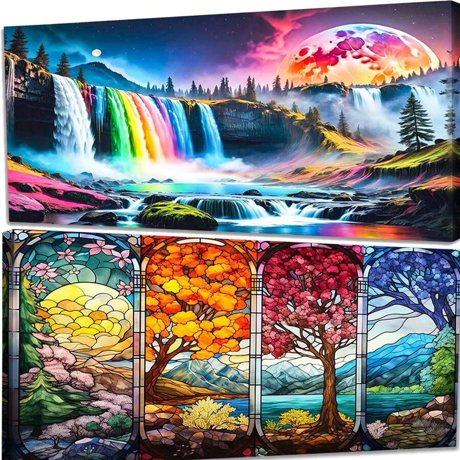 成人数字油画套装 - 80x40cm 画布，简易丙烯画套装，带画笔和颜料 - 非常适合作为生日、父亲节、圣诞节、母亲节的家居装饰和礼物 - 彩色 - 查看 1